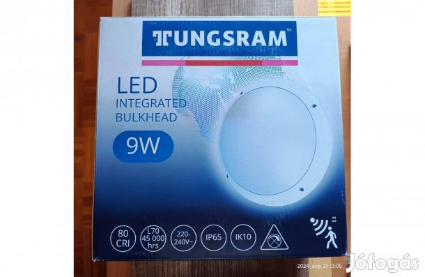 Új Tungsram 9W LED mozgásérzékelő fali, mennyezeti lámpa IP65