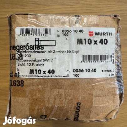 Új Würth Hatlapfejű Acél Csavar tövigmenettel Kezeletlen 10.9 DIN 933