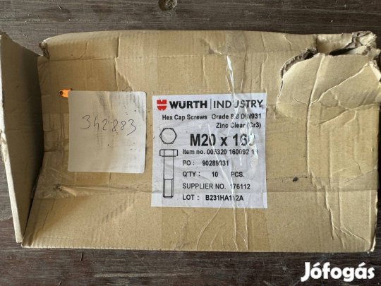 Új Würth Hatlapfejű Horganyzott Acél Csavar Szárral 8.8 ISO 4014