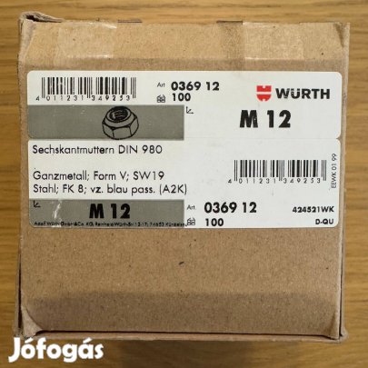 Új Würth Hatlapú Acél Anya Szorítóelemmel Tiszta Fém A2K DIN 980 8 hrg