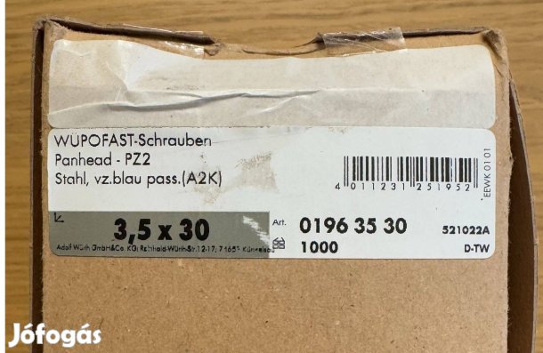 Új Würth Wüpofast Horganyzott Kék Forgácslapcsavar Forgácslap Csavar