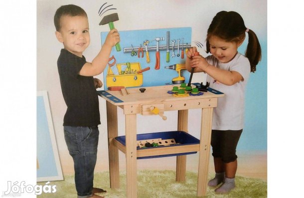 Új XXL Fa Játék munkapad 80x53x38 cm Bontatlan felszerelve Szerszámo