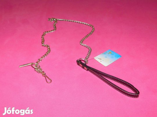 Új, 120 cm-es láncos póráz, bőr fogóval, kis- és középtermetű kutyához