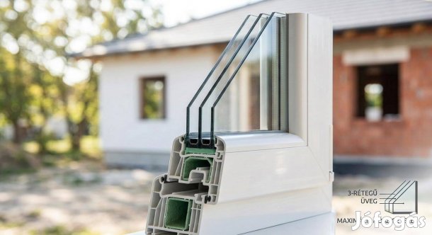 Új, 3-rétegű műany fix trapéz ablak (2121*1500)