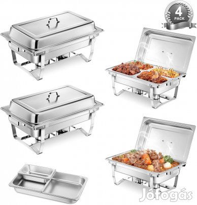 Új! 4db-os rozsdamentes acél étel melegítő 9l
