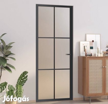 Új! Beltéri, fekete alumínium ajtó, edzett matt üveggel