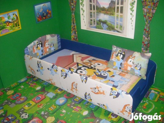 Új! Bluey,fémlábas leesésgátlós gyerekágy!