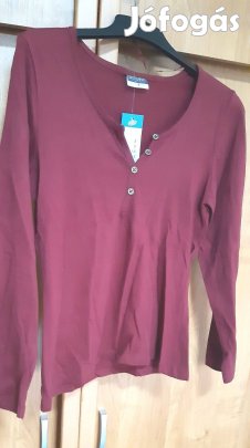 Új! Bordó, gombos, hosszú ujjú, pamut pulóver S méretben eladó