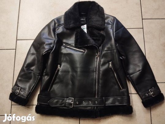 Új! Cimkés! Fekete műbőr szörmekabát