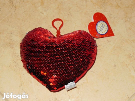 Új! Flitteres plüss szív, Valentin napi ajándék szivecske