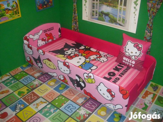 Új! Hello Kitty, leesésgátlós fémlábas gyerekágy!
