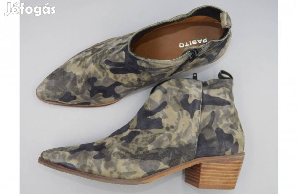 Új! Kívül-belül bőr terepmintás, western stílusú bokacsizma, 42 -es