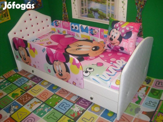 Új! Minnie Fehér textílbőrrel bevont leesésgátlós gyerekágy