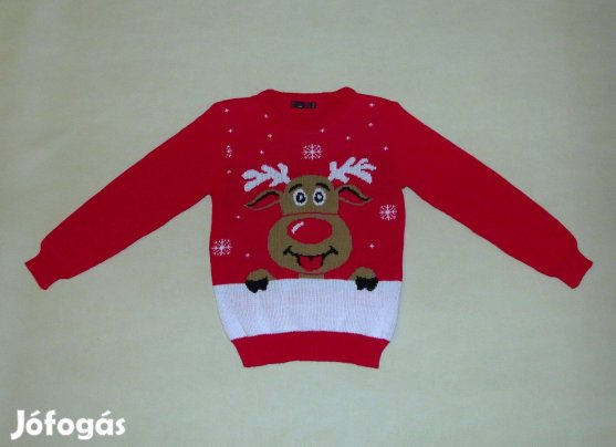 Új, Miss London karácsonyi rénszarvasos pulóver 140