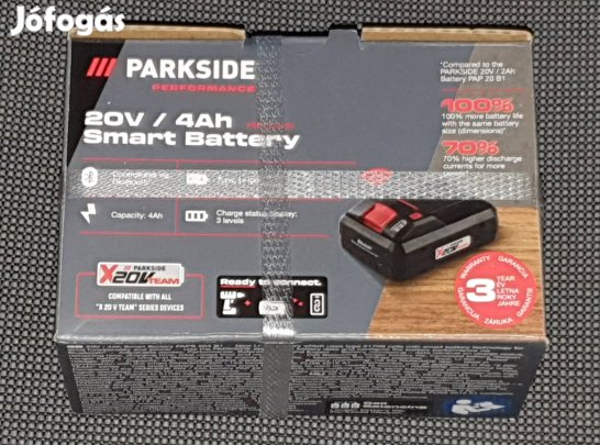 Új, Parkside 4Ah smart (okos) akku X20V Team, 3év garanciával