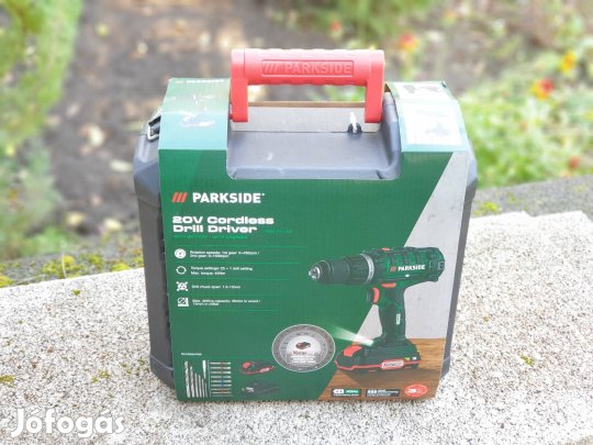 Új, Parkside akkus fúró-csavarozó X20V + akku + töltő, garanciával