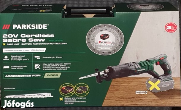Új, Parkside akkus kardfűrész, orrfűrész, szablyafűrész, 3év gar.