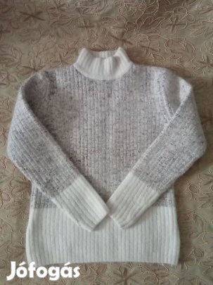 Új - Angóra pulóver - bézs-fehér - XS-S