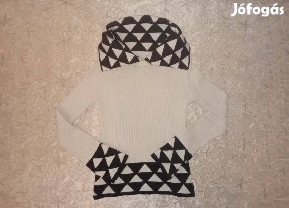 Új - Bézs mintás nagy nyakú meleg pulóver 36/38