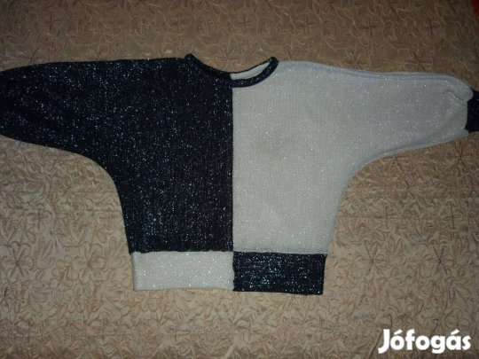 Új - Női pulóver - fekete-fehér ezüst szálas pulóver 38-40-42