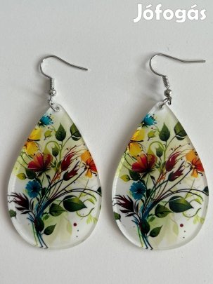 Új - Virágos akril fülbevaló