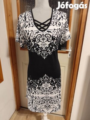 Új, alkalmi női ruha, 48-as méret, fekete-fehér