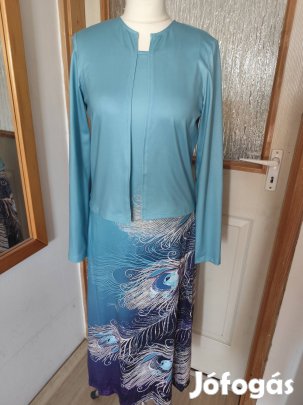 Új, alkalmi női ruha+bolero, 40-es, türkizkék
