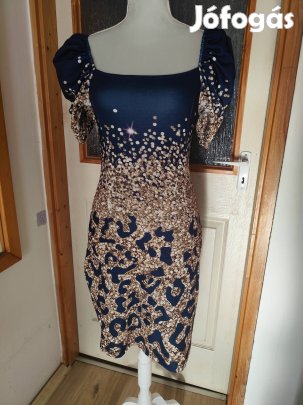 Új, arany-sötétkék, alkalmi női ruha, 38-as és 42-es méret