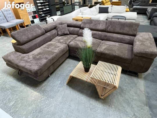 Új, barna kordbársony anyagú, ágyazható-nagy ágyneműtartós sarokkanapé