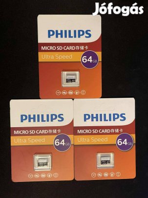 Új, bontatlan 3 db 64 GB Philips Micro SD kártya, memóriakártya -akció