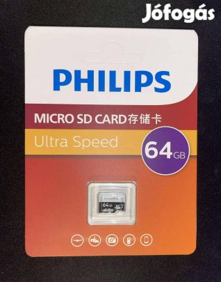 Új, bontatlan 64 GB Philips Micro SD kártya, memóriakártya
