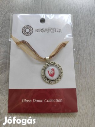 Új, bontatlan állapotú madárkás, népi motívumos üveglencsés nyaklánc