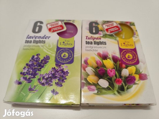Új, bontatlan illatos teamécses csomagok - levendula és tulipán