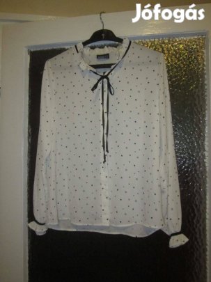 Új, címkés 36-os fekete szívecskemintás fehér blúz