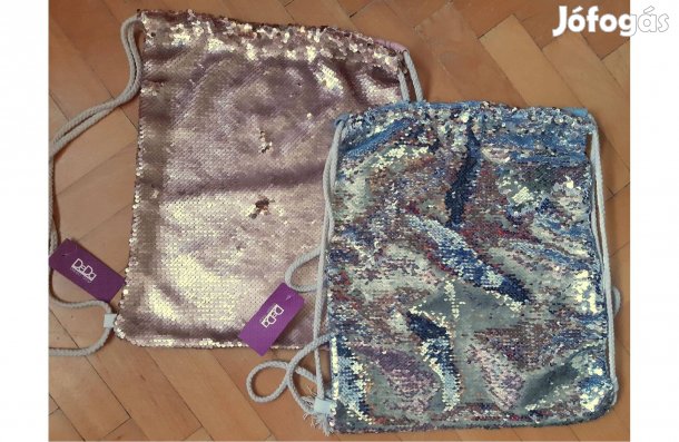 Új, címkés ezüst és rose gold flitteres tornazsák, hátizsák
