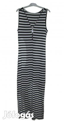Új, címkés hosszú fekete-fehér csíkos ruha maxiruha - cipzáros