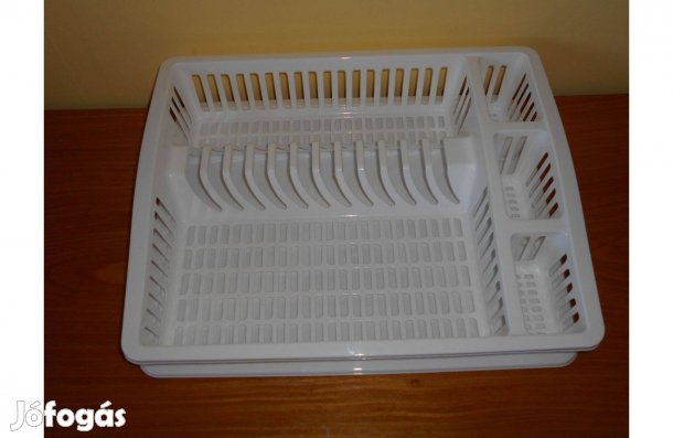 Új, edényszárító, tálcával.44 x 36 x 9 cm. Szép, fehér, műanyag
