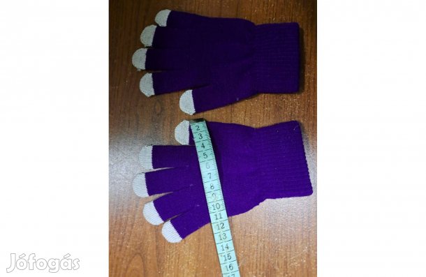 Új, érintőképernyős női kötött kesztyű lila/szürke