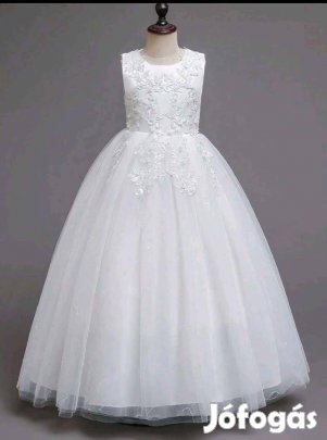 Új, fehér, csipkés alkalmi kislány ruha 10 évesre