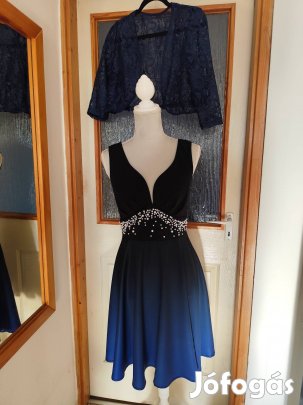 Új, fekete-kék alkalmi női ruha+bolero, 42-es és 44-es méret