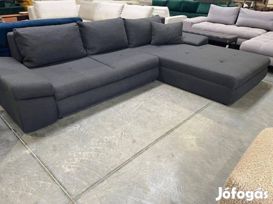 Új, grafit szürke szövet, dupla fekvőfoteles, ágyazható-ágyneműtartós