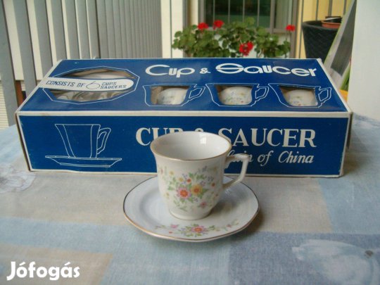 Új, kézzel festett, 6 db-os kínai porcelán kávés készlet dobozban