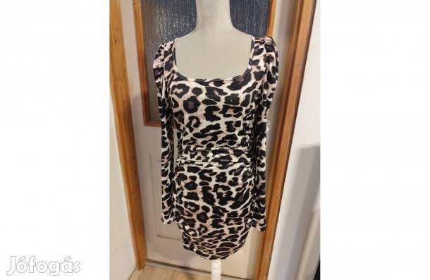 Új, leopárdmintás, ráncolt ruha, 40-es méret