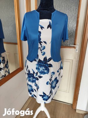 Új, molett, alkalmi női ruha, 52-es, királykék-fehér
