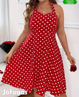 Új, molett, piros pöttyös menyecske ruha, 56-os méret