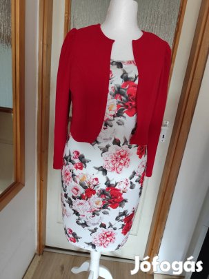 Új, molett alkalmi női ruha+bolero, 54-es, piros