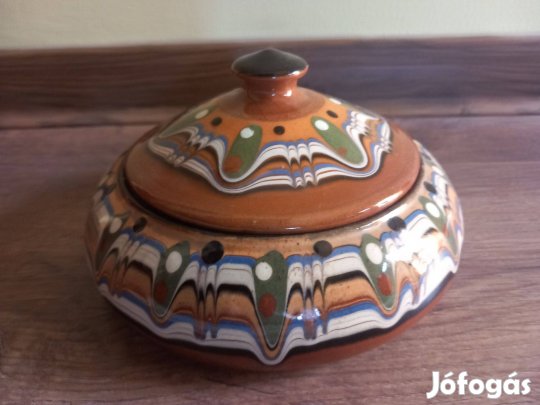 Új, nagyon szép, népi mintás, mázas kerámia bonbonier