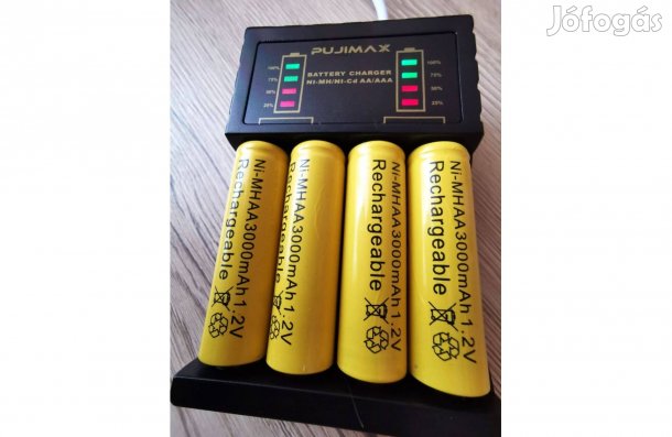 Új, négyhelyes, intelligens gyorstöltő AAA/AA Ni-Cd akkumulátorhoz