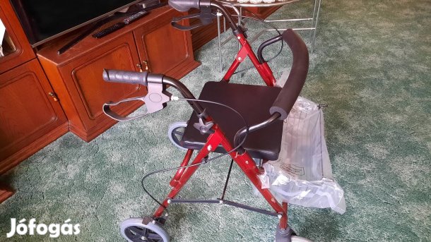 Új, négykerekű, fékezhető, háttámlás, guruló járókeret eladó