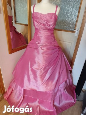 Új, pink koszorúslány ruha, fűzős, 42-es méret, abronccsal